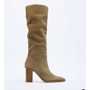 Zara heeled leather knee high boots